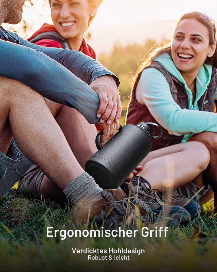 Trebo 1,8 l Wasserflasche isoliert mit Strohhalm und 2 Deckeln, doppelwandig, Vakuum, Edelstahl, Met