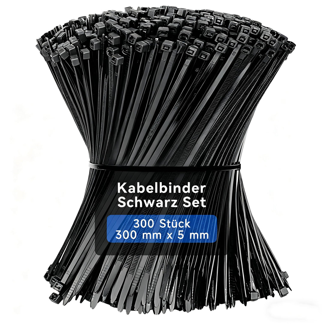 kabelbinder schwarz 300mm x 5mm, 500 Stück kabelbinder wiederverschliessbar, 20 kg Zugfestigkeit, Ny