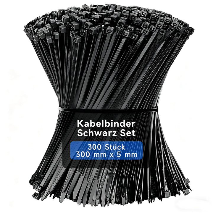 kabelbinder schwarz 300mm x 5mm, 500 Stück kabelbinder wiederverschliessbar, 20 kg Zugfestigkeit, Ny