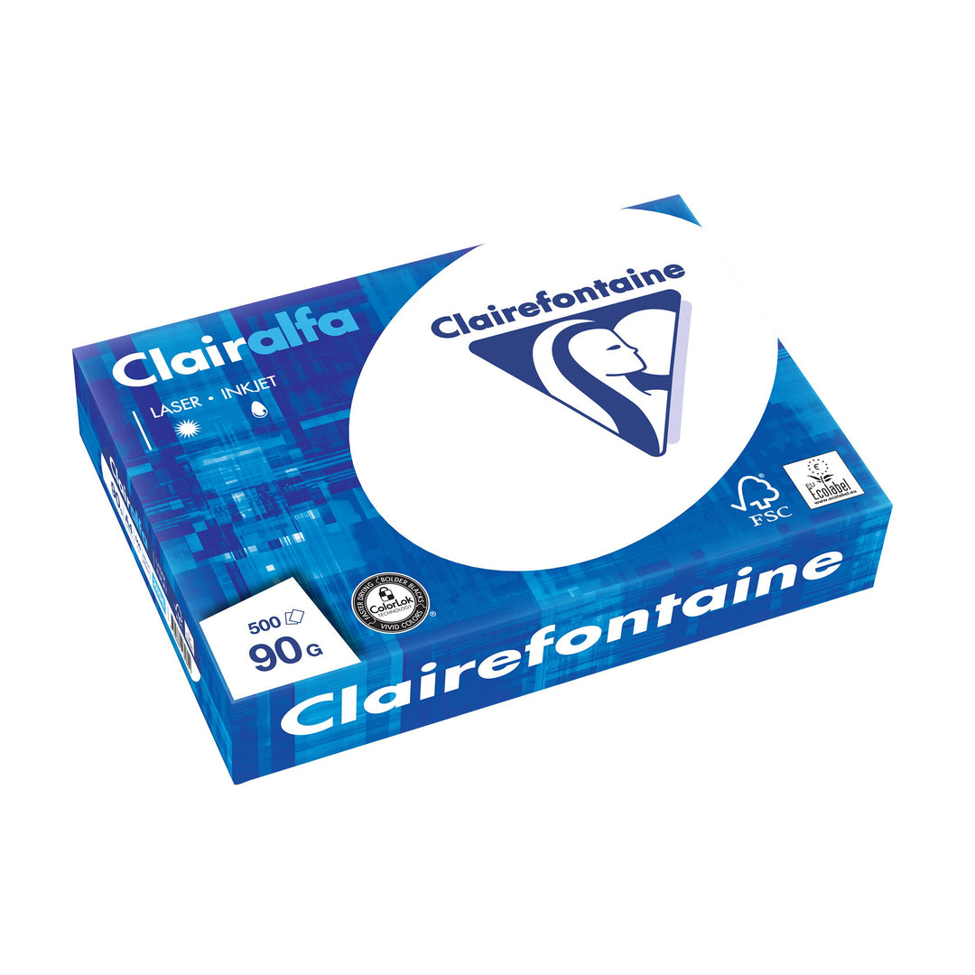 Clairefontaine Druckerpapier Clairalfa in Weiss / 5 x 500 Blatt in DIN A4 mit 90 Gramm / Blickdichte