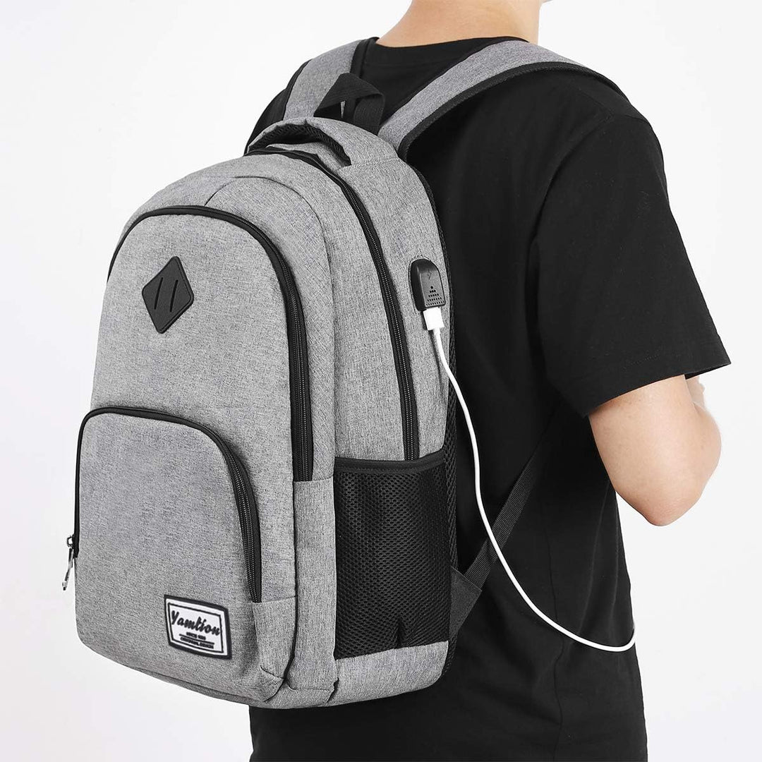 YAMTION Rucksack Laptop 17.3 Zoll Rucksack Schule mit USB-Ladeanschluss für Arbeit Schule Reisen Cam