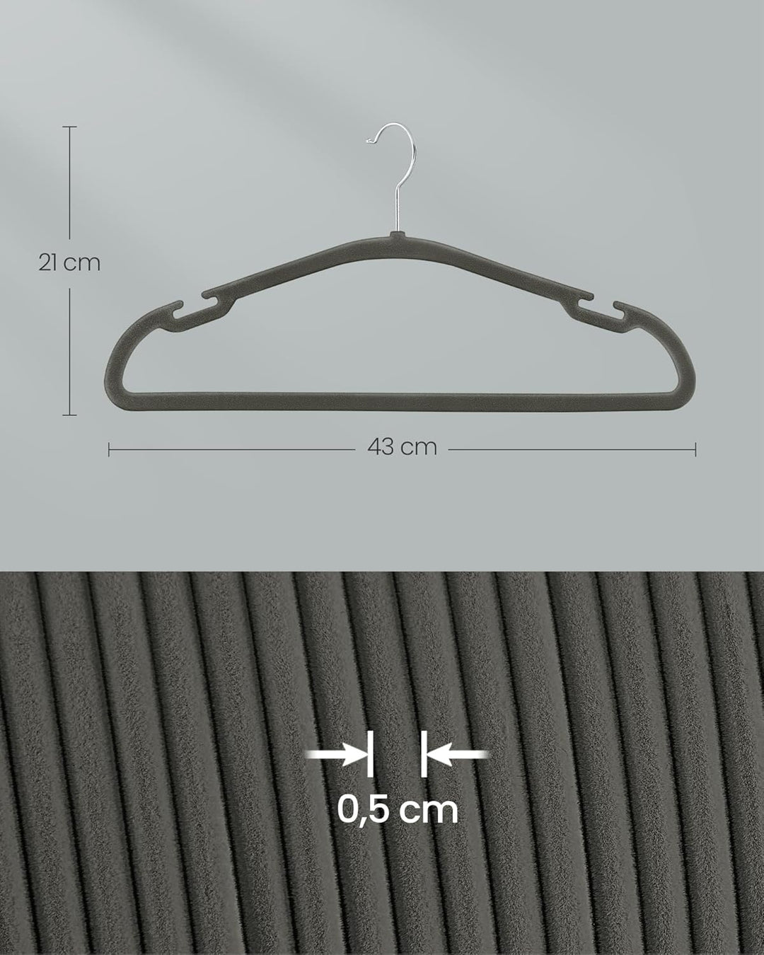 SONGMICS Kleiderbügel Samt, Bügel 50er Set, 43 x 21 cm, Samtbügel rutschfest, breite Schulterkerben,