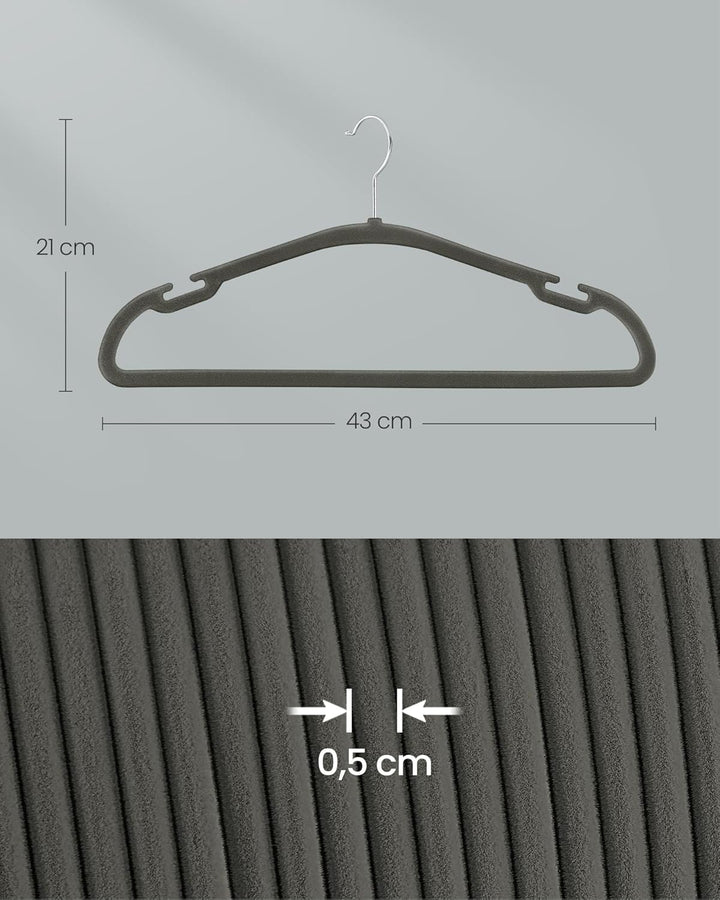 SONGMICS Kleiderbügel Samt, Bügel 50er Set, 43 x 21 cm, Samtbügel rutschfest, breite Schulterkerben,