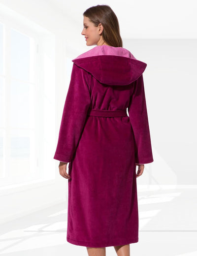 Morgenstern Bademantel Damen 100% Baumwolle mit Kapuze Frottee-Velours OEKO-TEX Leonie XS Fuchsia, X