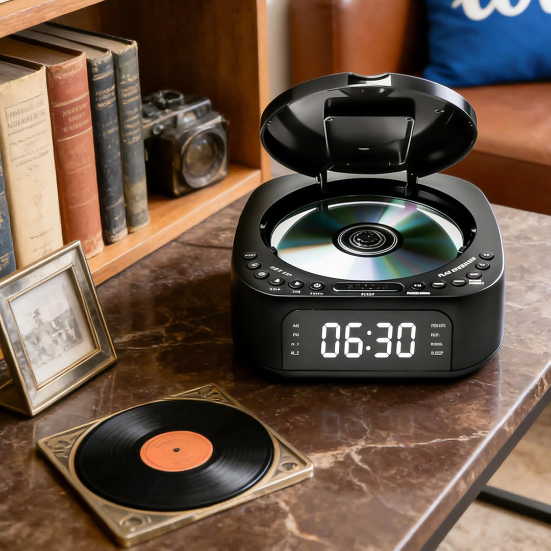 CD Player Tragbar mit Bluetooth, FM Radio, MP3 CD-Player mit Dual Stereo Lautsprecher, Wecker, Sleep