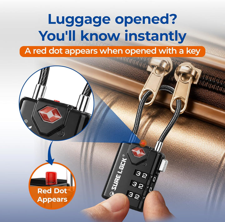 SURE LOCK TSA-kompatible Reisegepäckschlösser, Inspektionsanzeige, leicht ablesbare Zifferblätter, T