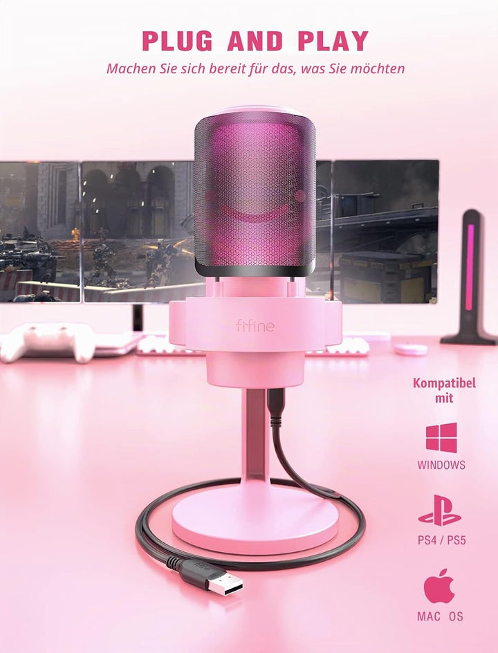 FIFINE USB Mikrofon PC, Gaming Mikrofon für Streaming Podcast Studio, Microphone USBC für PS4 PS5 MA