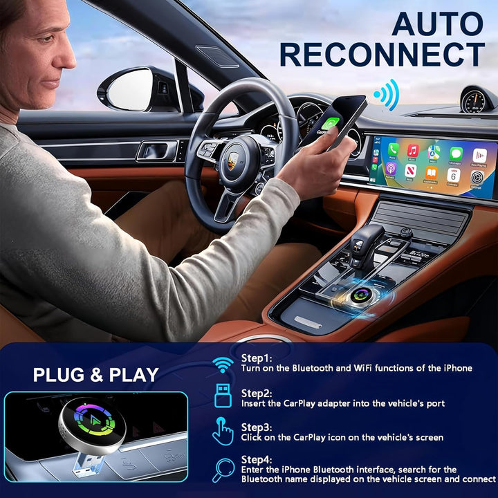 2-in-1 CarPlay Wireless Adapter for iPhone,2025 Upgrade Converts Factory Wired to Wireless CarPlay D