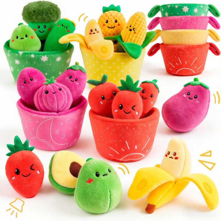 Baby Spielzeug 6 7 8 9 10 12 Monate, Gemüse und Obst Plüsch Spielzeug(16PCS) mit Rassel & Knisterpap