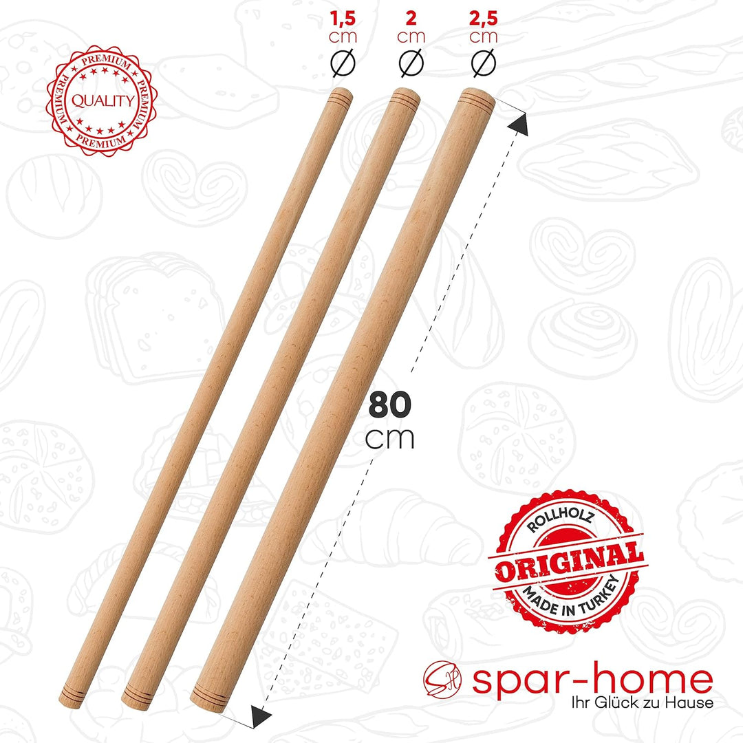 spar-home Türkisches Nudelholz - Traditionelle Teigroller aus Buchenholz Handgemachte Teigrolle aus
