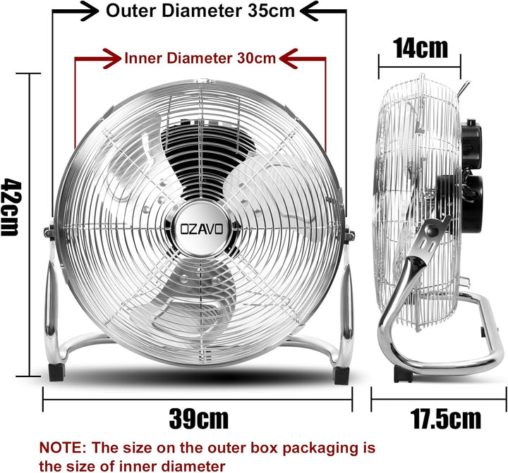 OZAVO Standventilator, Windmaschine ⌀35/45/50 cm mit 3 Laufgeschwindigkeiten, Bodenventilator Power,