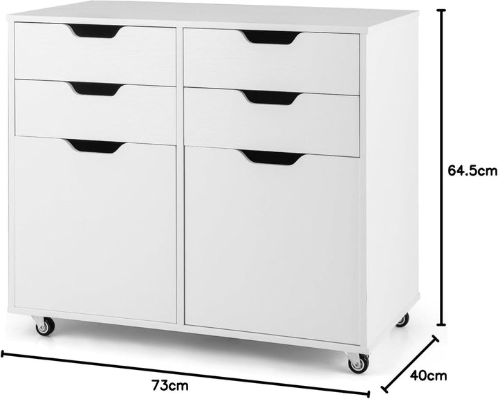 GOPLUS Rollcontainer mit 4 Schubladen, mobiler Aktenschrank mit 2 Türen, Büroschrank mit Rollen, Bür