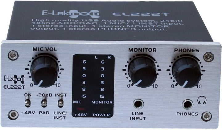 E-Lektron EL222T 2-Kanal USB Audio-Interface | 24Bit/96kHz | Class-A Pre-Amp | Phantom | 20dB zusätz