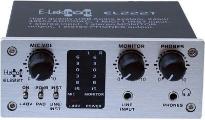 E-Lektron EL222T 2-Kanal USB Audio-Interface | 24Bit/96kHz | Class-A Pre-Amp | Phantom | 20dB zusätz