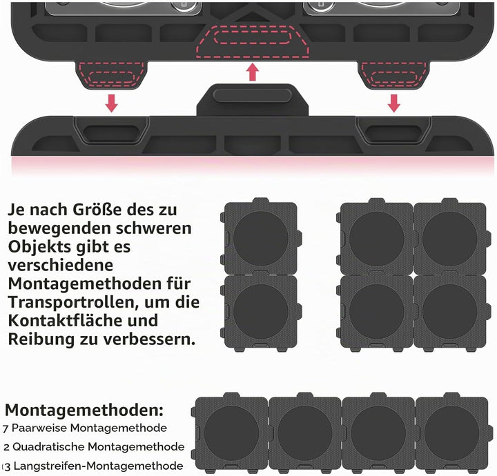 ONEON 4 Pack Möbelroller Schonende Transportrollen aus TPE, 360 Grad drehbar Möbel Transportroller,