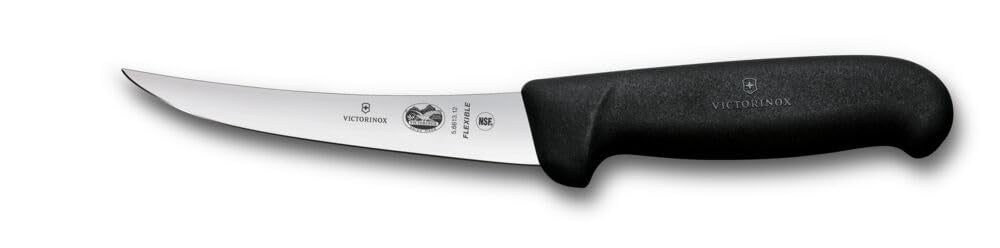 Victorinox Fibrox Ausbeinmesser, Scharfes Küchenmesser für Fleisch und Fisch, 12 cm, Gebogene Klinge