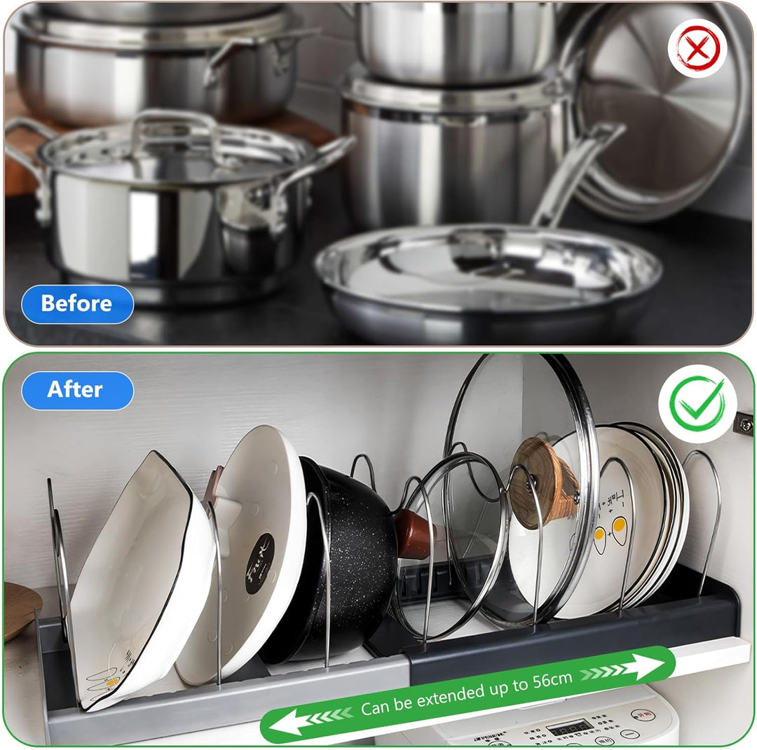 Topfdeckelhalter für Schublade Organizer Ausziehbar, Pfannenhalter, ABS Deckelhalt, Mit 10 Verstellb