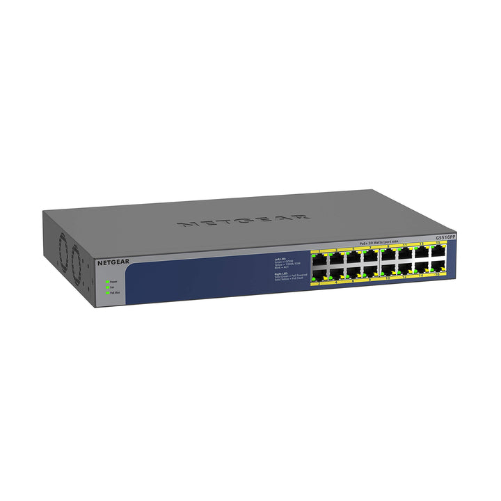 Netgear GS516PP 16 Port Gigabit Ethernet LAN PoE Switch (16x PoE+ 260W, Plug-and-Play Netzwerk Switc