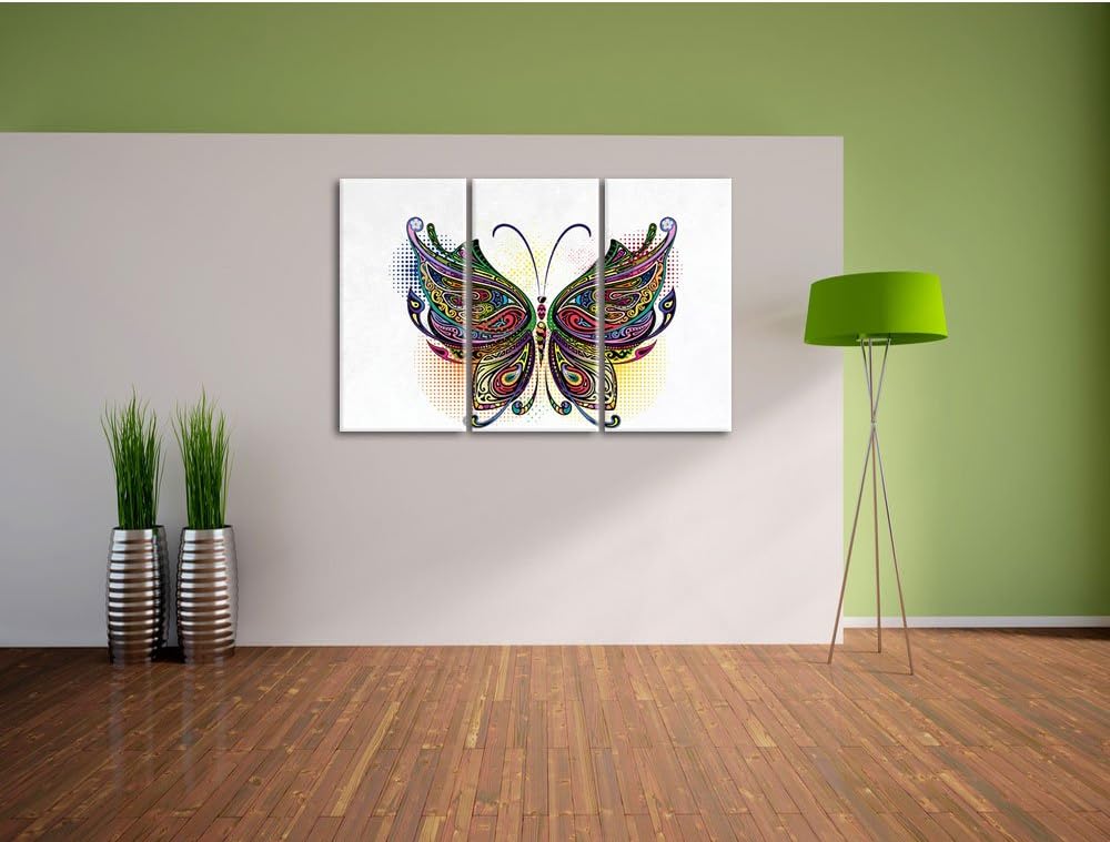 Pixxprint Prachtvoller Schmetterling weiss 3-Teiler Leinwandbild 120x80 Bild auf Leinwand