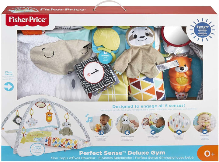 Fisher-Price GKD45 - 5 Sinnes Baby Spieldecke, kuschelig weiche Krabbeldecke mit Sensorik Spielzeug,