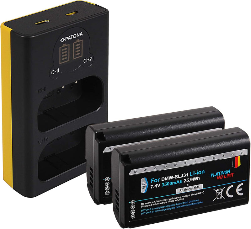 PATONA Platinum (2X) Ersatz für Akku Panasonic DMW-BLJ31 (3500mAh) - Dual LCD Ladegerät 1882 (Eingan