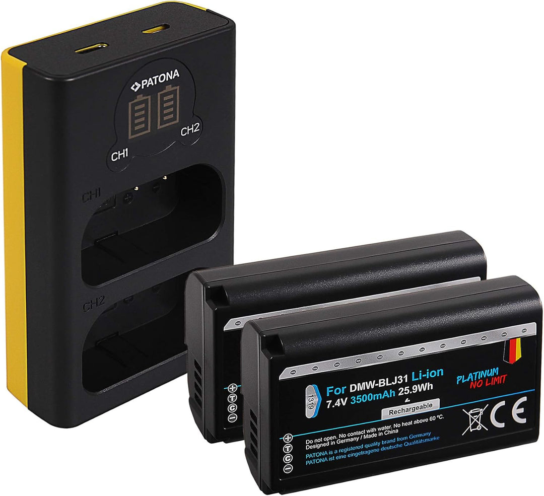 PATONA Platinum (2X) Ersatz für Akku Panasonic DMW-BLJ31 (3500mAh) - Dual LCD Ladegerät 1882 (Eingan