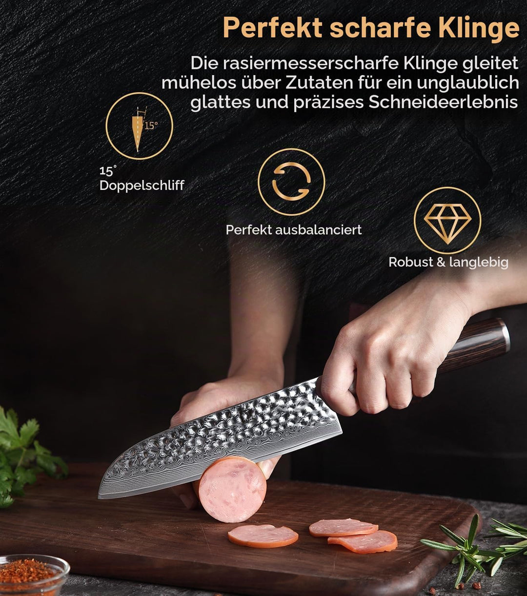 XINZUO 17.6cm Damaskus Santokumesser, Profi Damastmesser Kochmesser 67 Schichten Damaststahl Chefmes