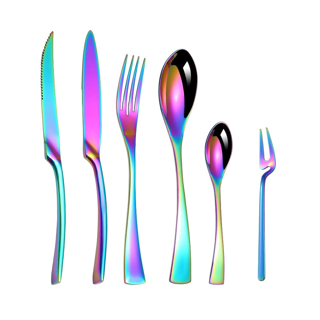 XRMXF Besteck Set, Bunt, 4 Personen 24 teilig Besteck Set inkl. Tafelmesser, Steakmesser, Essgabeln,