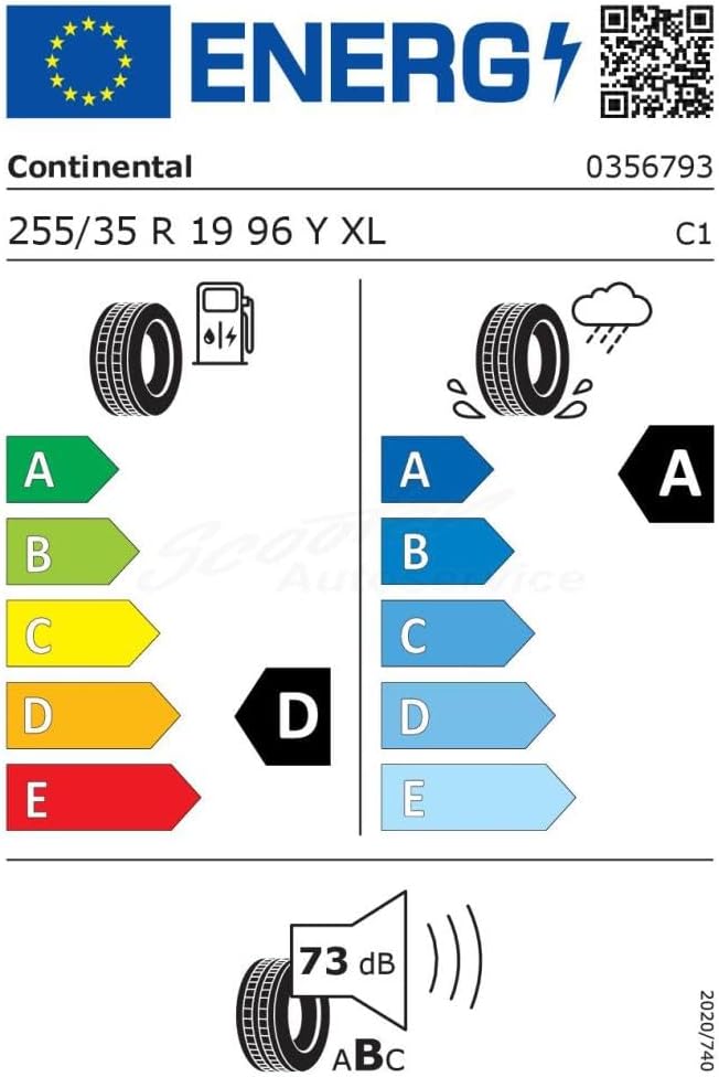 Continental 145433 - 255/35/R19 96Y - E/A/73dB - Sommerreifen PKW 255/35R19 96Y - AO/FR/XL (1), 255/