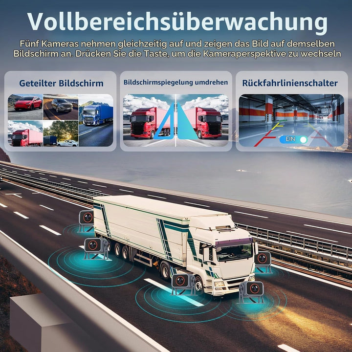 Hodozzy Rückfahrkamera 5 Kameras Set 10,1 Zoll IPS HD Monitor 5 Geteilte Rück und Vorder Kamera Weit