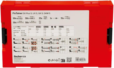 fischer FIXtainer Hält-Alles-Box, Dübelset mit 240 Teilen, Spreiz-, Metall-, Universal- & Gipskarton