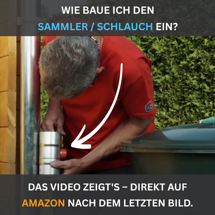 SAREI Schlauchanschlussset für Regenwassersammler | Spiralschlauch 500 mm mit Regentonnendurchführun