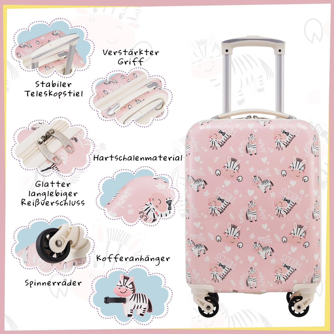 COOLIFE 5tlg Kinderkoffer mit Rucksack, Kindertrolley aus Kunststoff, Kindergepäck, Kinder Kofferset