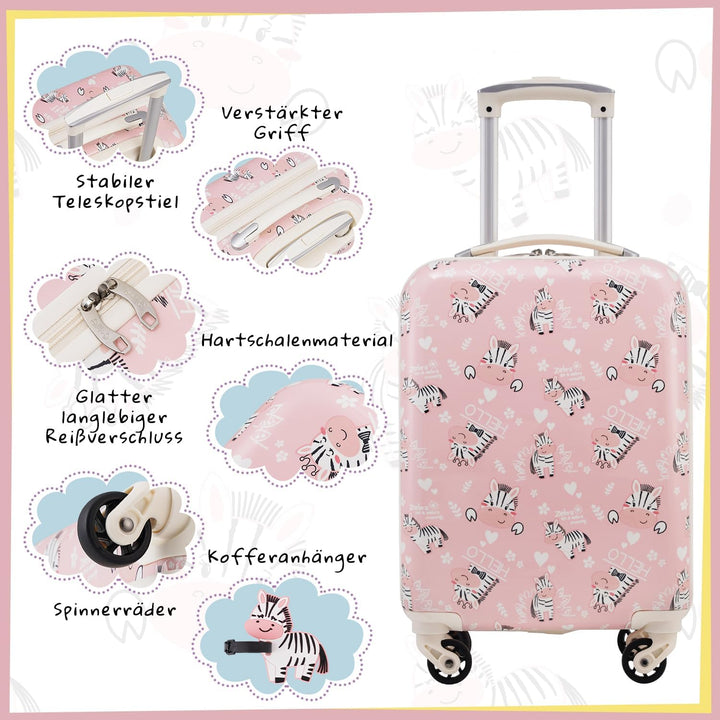 COOLIFE 5tlg Kinderkoffer mit Rucksack, Kindertrolley aus Kunststoff, Kindergepäck, Kinder Kofferset