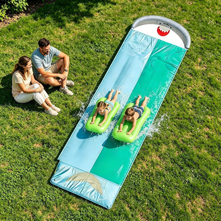 Wasserrutsche Garten Für Kinder, 6,1 * 1,4M Doppel Wasserrutschmatte | Wasserspielzeug Outdoor mit 2