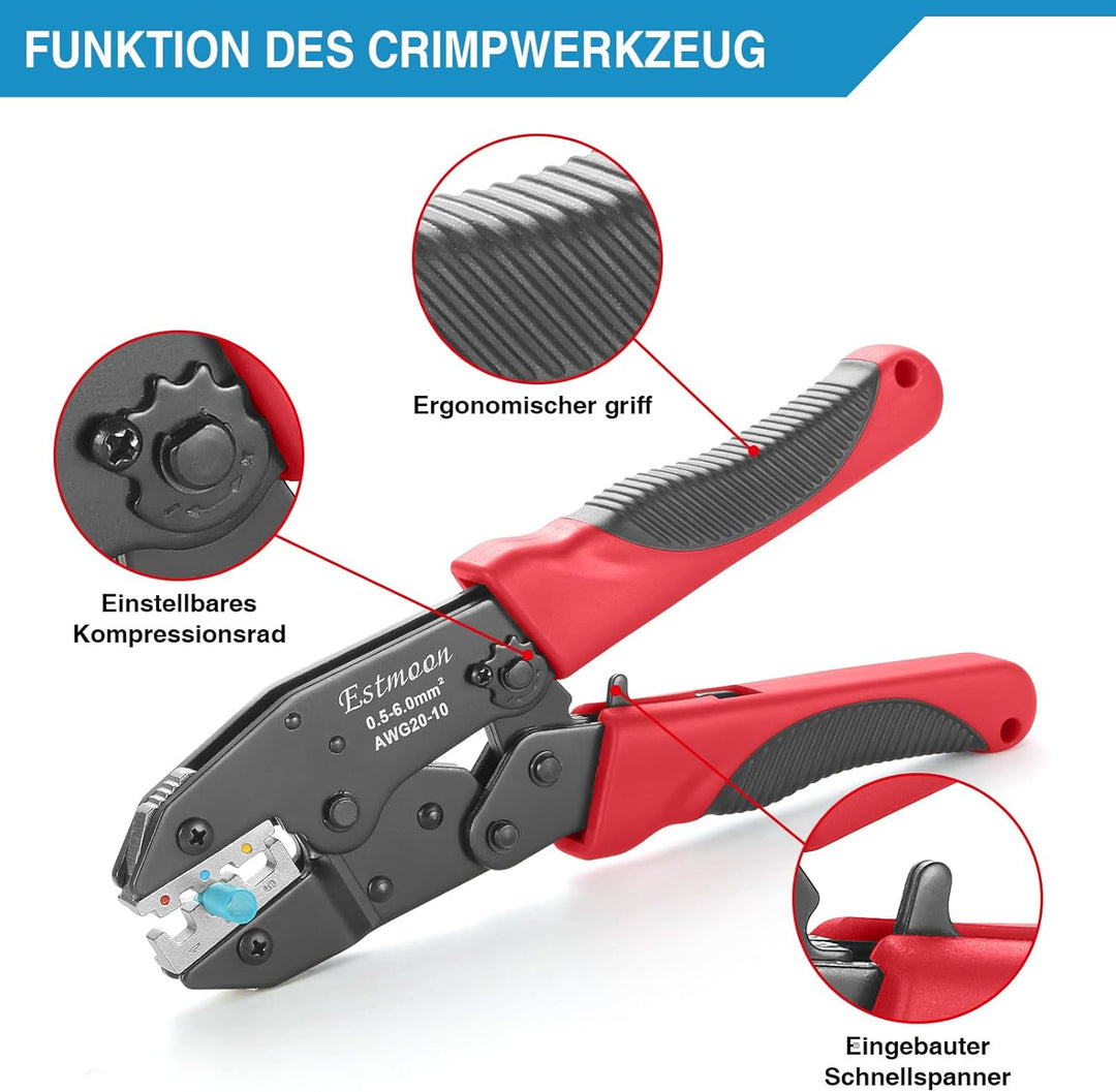 Crimpzange für Schrumpfverbinder, Estmoon Crimpzange Kabelschuhe Kabelschuhzange, Crimpzangen geeign