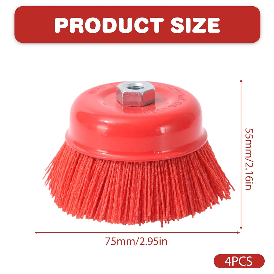 4 Stück Nylon Topfbürste Winkelschleifer M14, 75mm Nylonbürste, Schleifbürste, Topfbürste für Bohrma