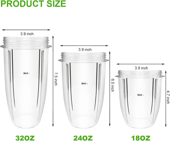 14 Stück Mixer-Ersatzteile Extraktor Klinge und Tassen für NutriBullet 600w & 900w Serie, einschlies
