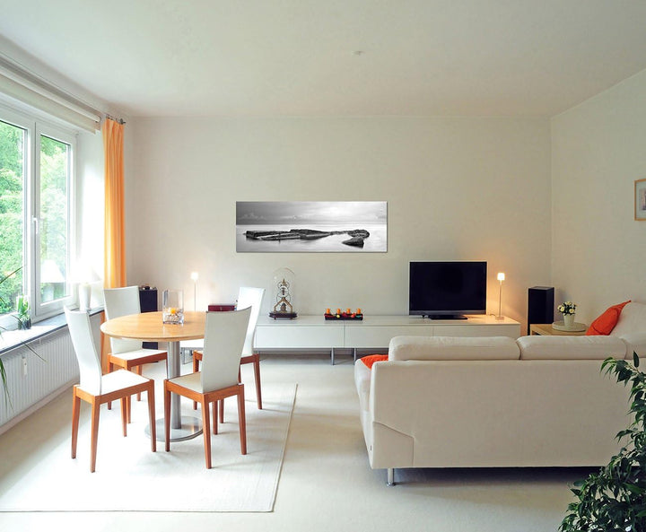 Augenblicke Wandbilder Leinwandbild als Panorama in 150x50cm Ukraine Krim Meer Nebel Felsen schwarz/