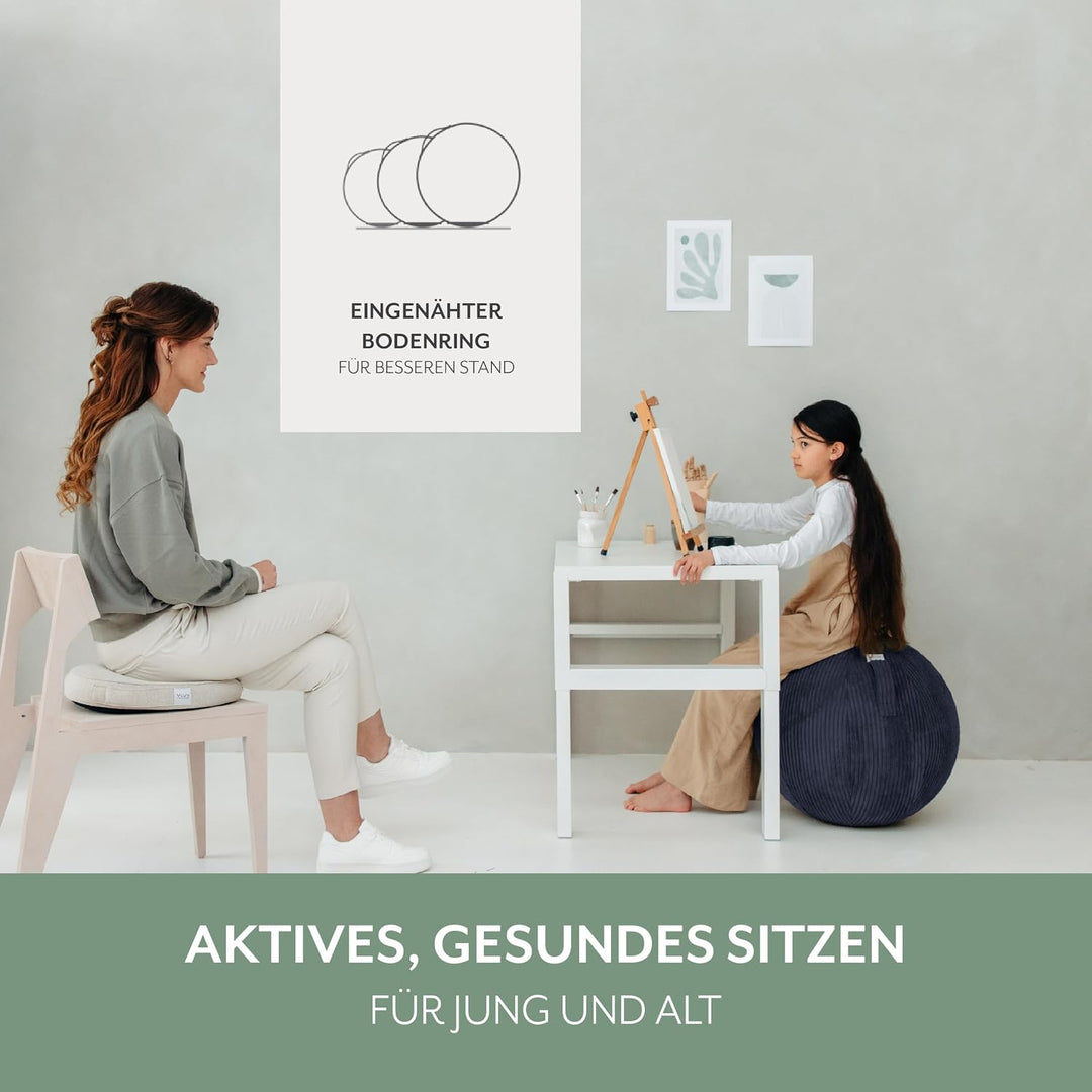 VLUV® BOL VLIP Sitzball Büro Ergonomisch [Atmungsaktiv mit Tragegriff und Wegrollschutz] Waschbarer