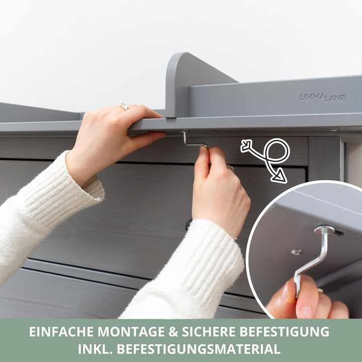 Wickelaufsatz Set für graue IKEA HEMNES 108 cm – mit Wickelaufsatz aus hochwertigem MDF sowie Wickel