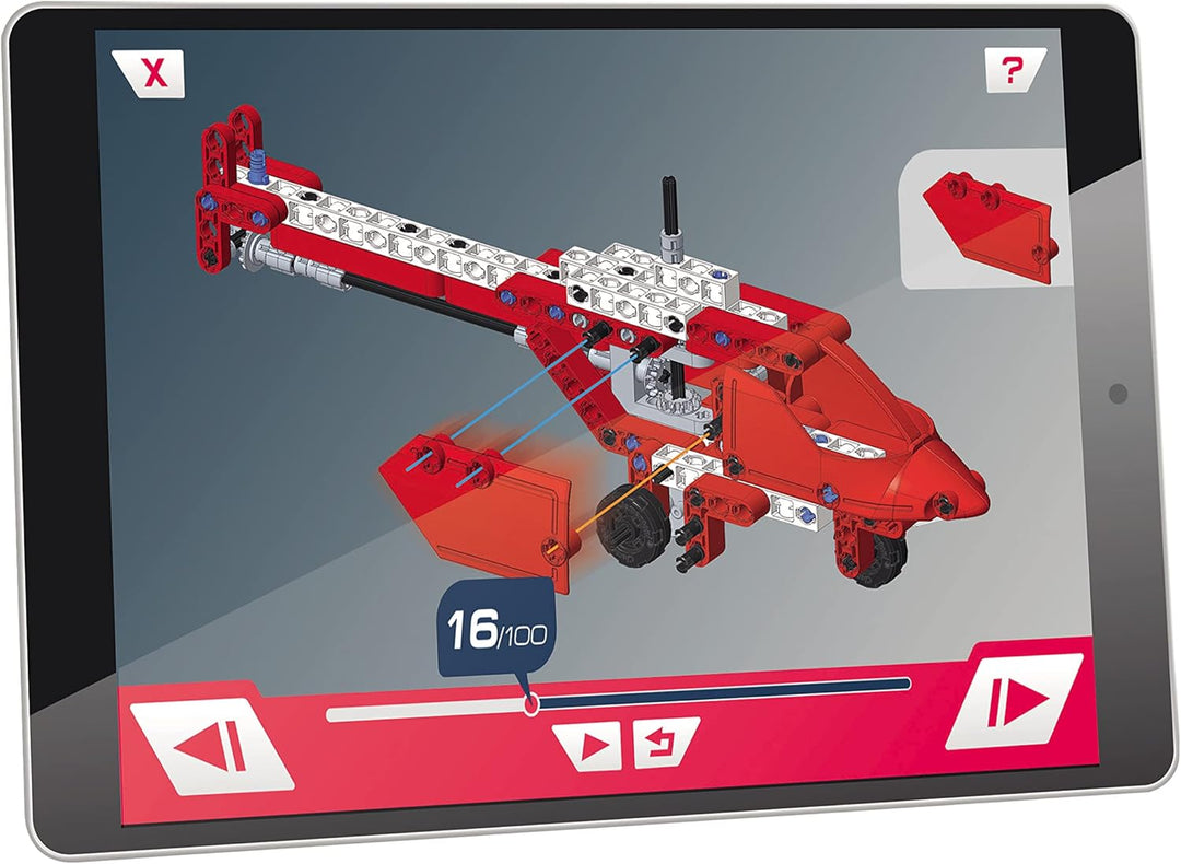 Clementoni - Mechanics Lab Feuerwehr Hubschrauber Bauset mit App-Anleitung, Mehrfarbig (55437)