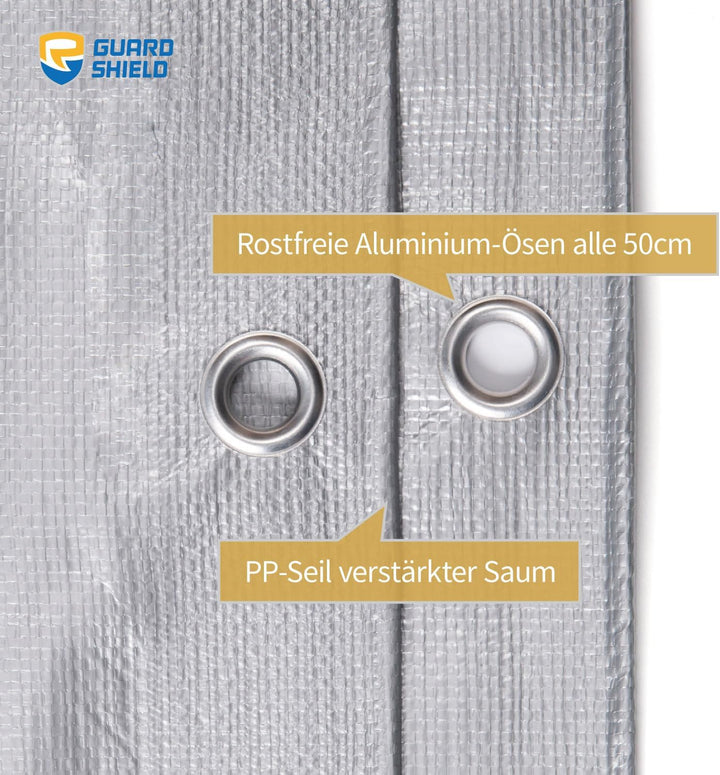 GUARD SHIELD Abdeckplane mit Ösen Wasserdicht 5m x 5m Grau Plane Gewebeplane 160g/㎡ Schutzplane Allz