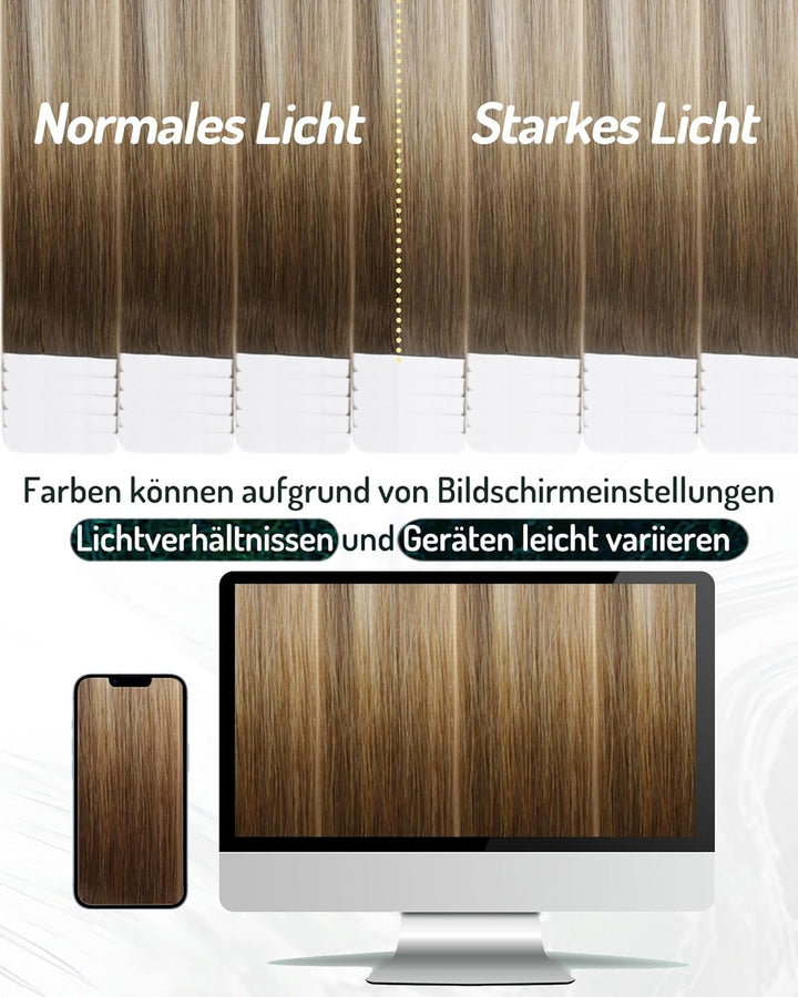 RUNATURE Ombre Tape in Extensions Echthaar Braun Blond Unsichtbare Haarverlängerung Remy Tape Extens