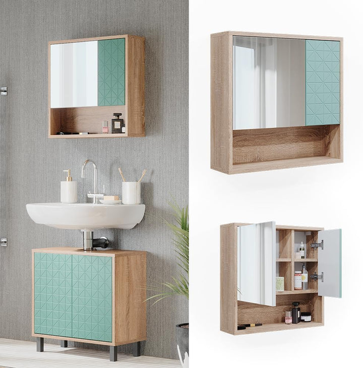 Vicco Bad Spiegelschrank Agasta, Mintgrün/Sonoma, 54 x 53 cm Mintgrün Spiegelschrank, Mintgrün Spieg