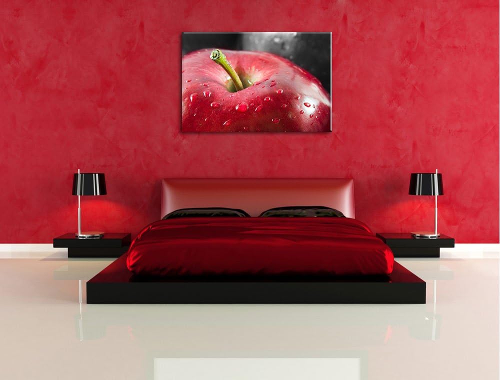 knackiger roter Apfel mit Wassertropfen schwarz/weiss Format: 100x70 auf Leinwand, XXL riesige Bilde