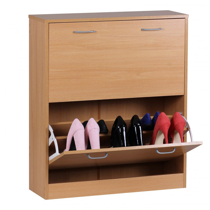 Wohnling Schuhkipper Kiel Buche matt 2 Fächer 75 x 87 x 24 cm | Design Holz-Schuhschrank zum klappen