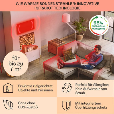 Klarstein Infrarotheizung mit Thermostat, 350W Elektroheizung, Smart Home Bild-Infrarotheizung zur W