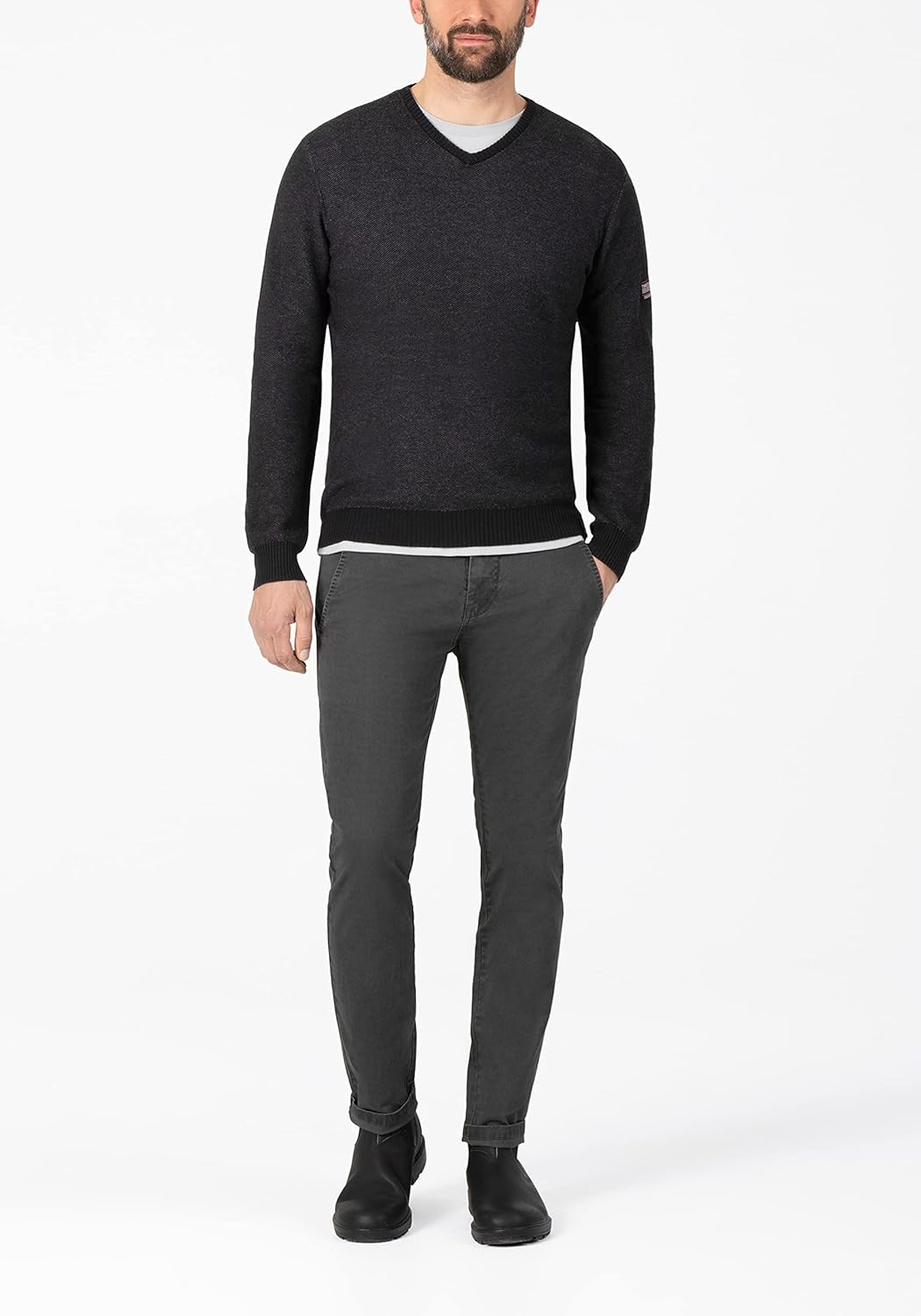 Timezone Herren Soft V Longsleeve Pullover L Caviar Black, L Caviar Black