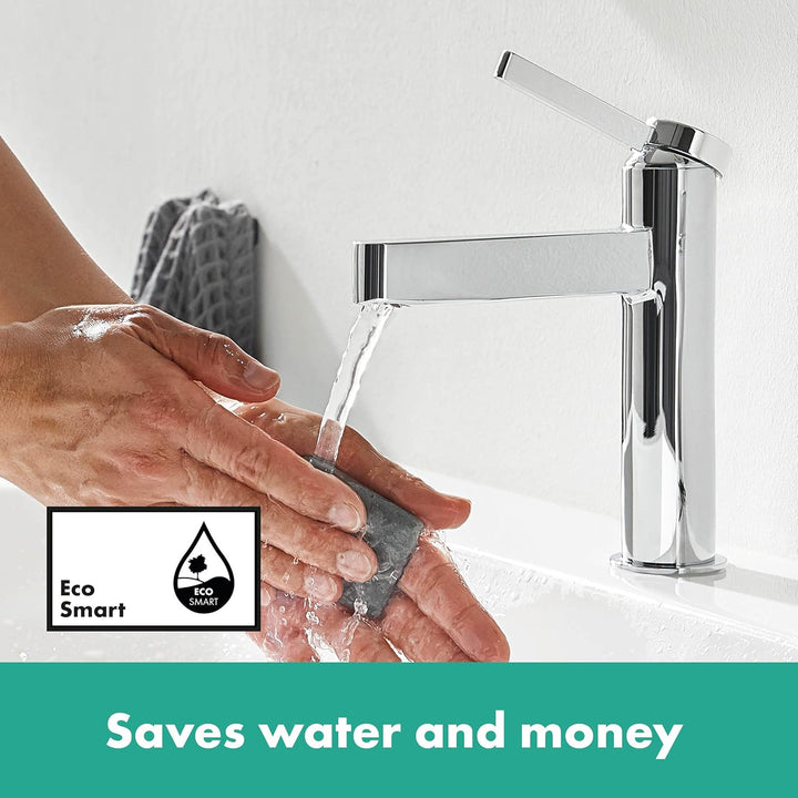 hansgrohe Waschtischarmatur Finoris, Wasserhahn Bad mit Auslauf Höhe 110 mm, mit Push-Open Ablaufgar